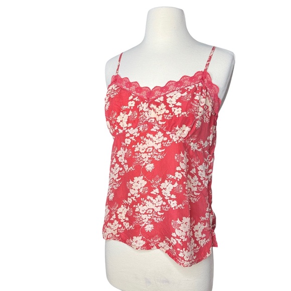 Vintage Y2K Old Navy Silk Cami Red and white floral Size Medium Boho Lace - Picture 1 of 7